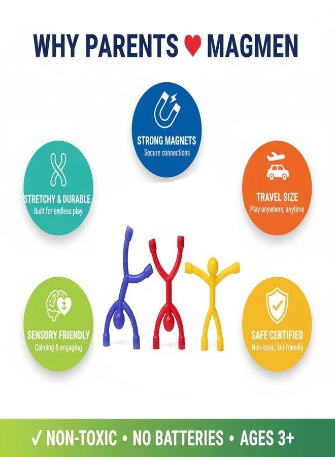 MAGMEN Classic Magnetic Fidget Toy Figures for Kids 3-8, Toddlers & Boys Girls | 10-Piece Solid Set for Travel, Road Trip, Desk & Stocking Stuffer Gifts. - Image 3